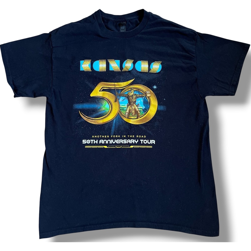 Kansas 50th Anniversary Tour T Shirt Mens L Black Another Fork In The Road 23/24